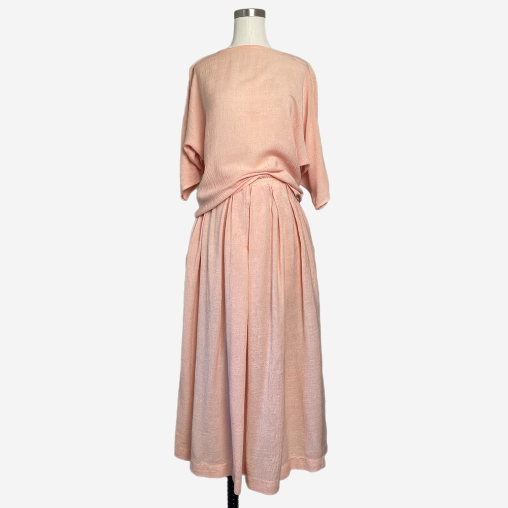 Vintage 80s/90s Arthur Max Pink peach gauze top and skirt set folksy rustic S/M